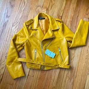 Yellow Faux Leather Bomber